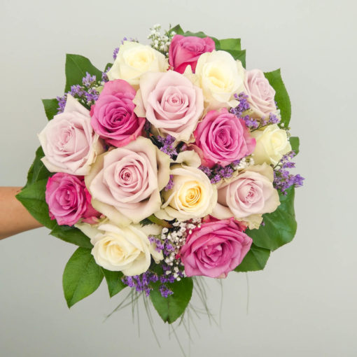 Bouquet de la mariée "15 Roses & Gypsophile" <br> Réf : BM002