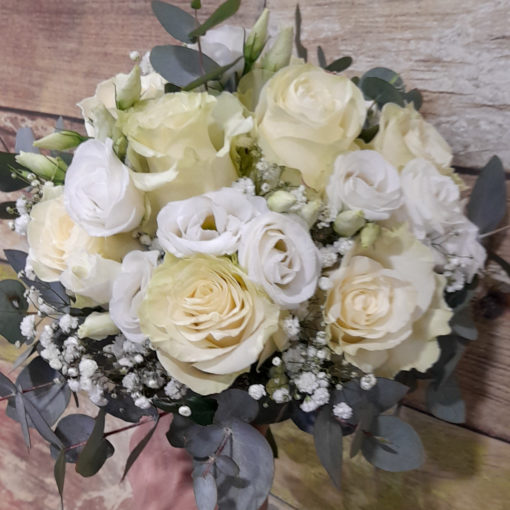 Bouquet de la mariée « Roses & Lisianthus - Thème blanc » <br>Réf : BM006