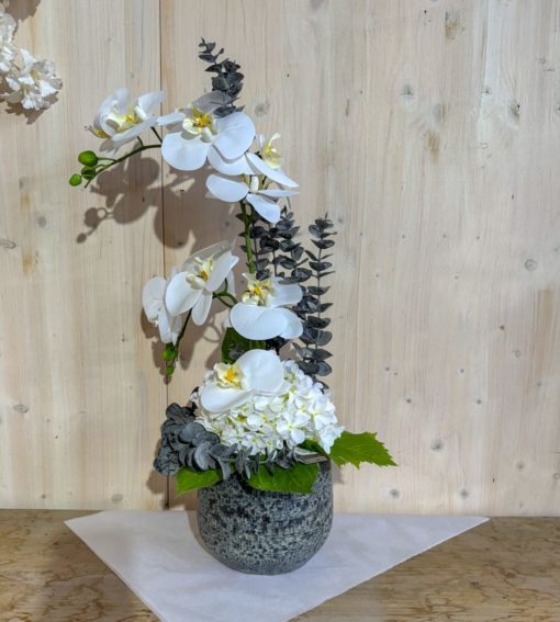 Composition artificielle "Orchidée - thème gris" <br> Réf : CA001