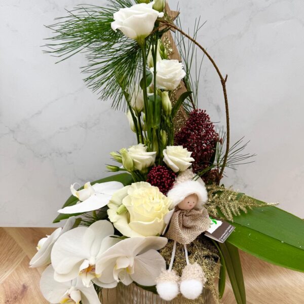 Composition Noel Lisianthus& Orchidées<br> Ref : BQN022