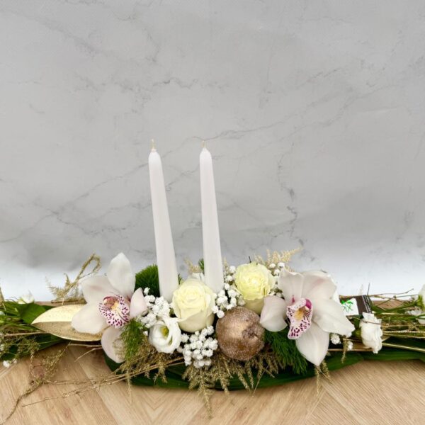 Chemin Table Noel Blanc Cybidium<br> Ref : BQN020