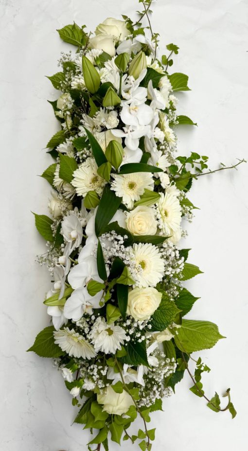 Dessus de cercueil « Blanc Orchidées <br> Réf : DC011
